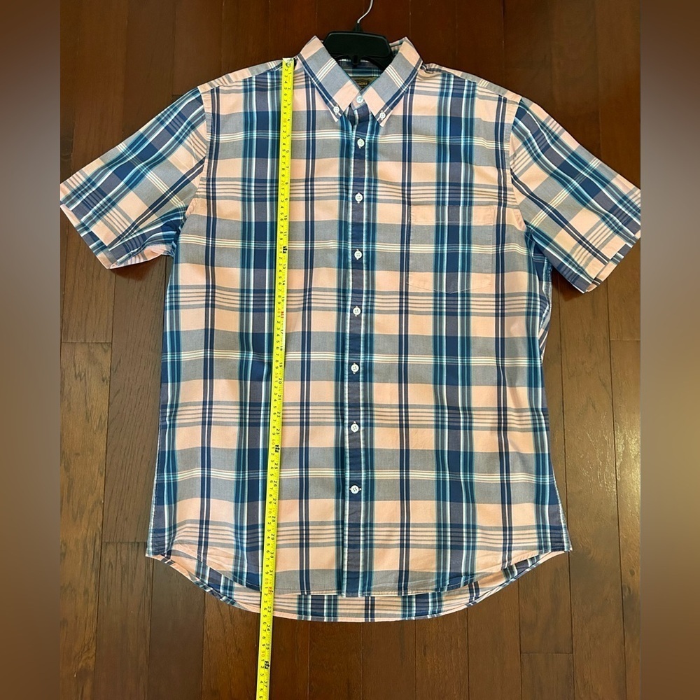 FOUNDRY COMFORT STRETCH XLT PINK BLUE BUTTON UP SHORT SLEEVE PLAID TOP cotton - Picture 3 of 8